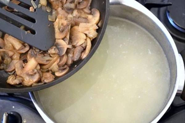 Сливочный суп с грибами, курицей и плавленым сыром
