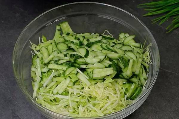 Салат из молодой капусты с огурцом и яйцом Салат из молодой капусты с огурцом и яйцом