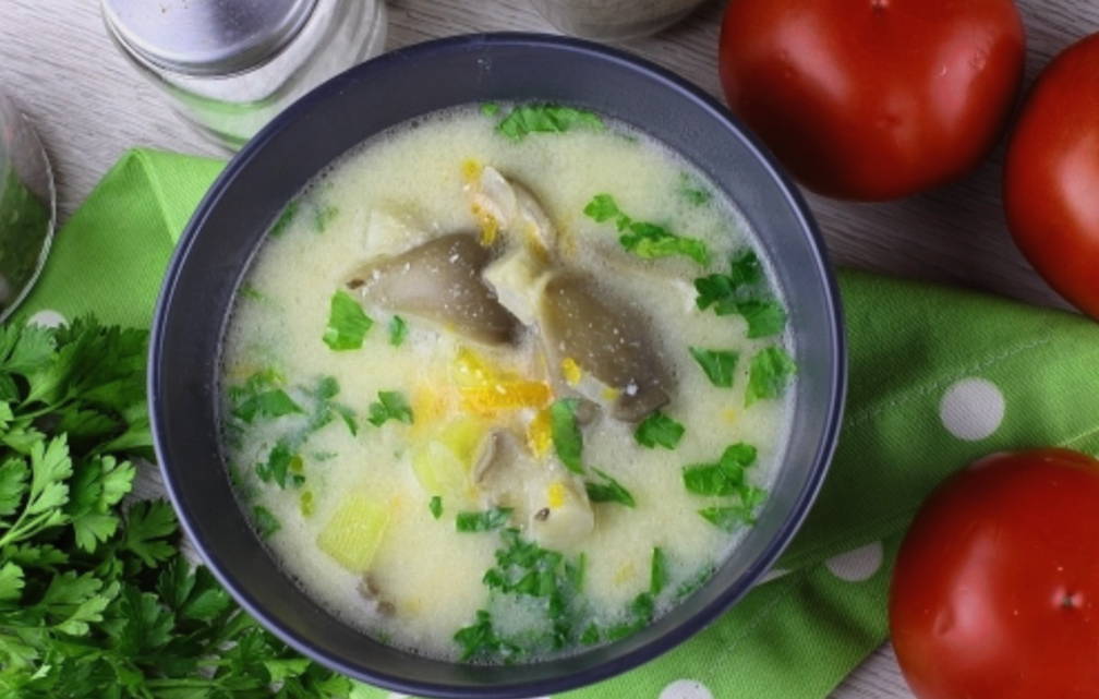 Суп с вешенками и плавленым сыром