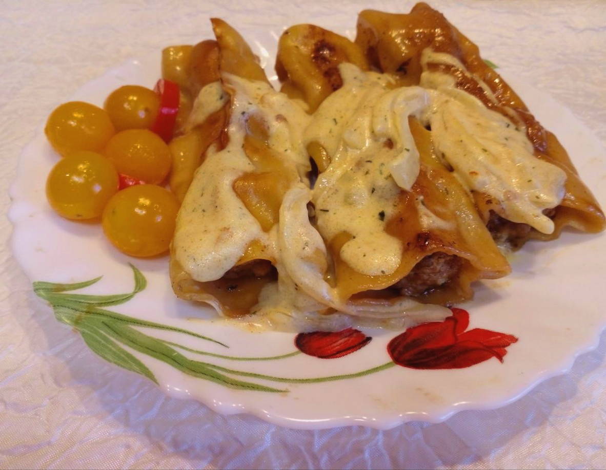Каннеллони с фаршем на сковороде