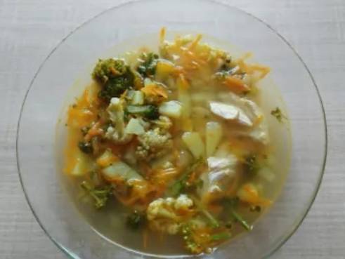 Суп из брокколи и цветной капусты с курицей