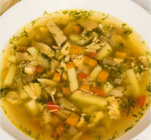 Суп с сушеными грибами и курицей