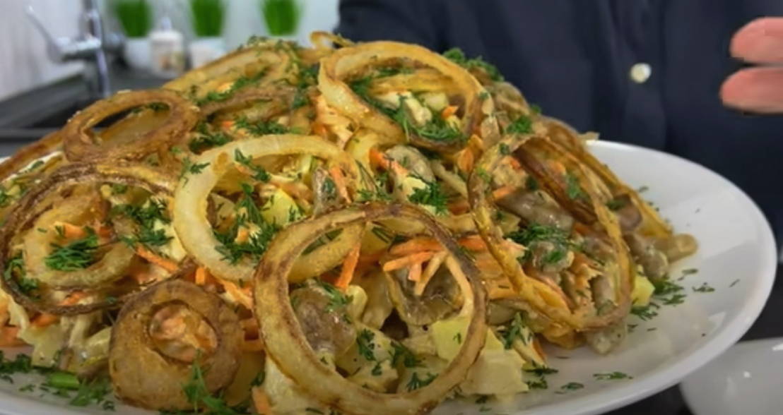 Салат «Жар птица» с опятами и курицей, как в Ленте