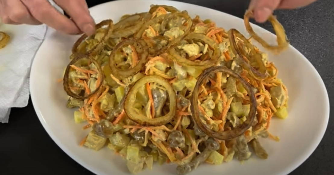 Салат «Жар птица» с опятами и курицей, как в Ленте
