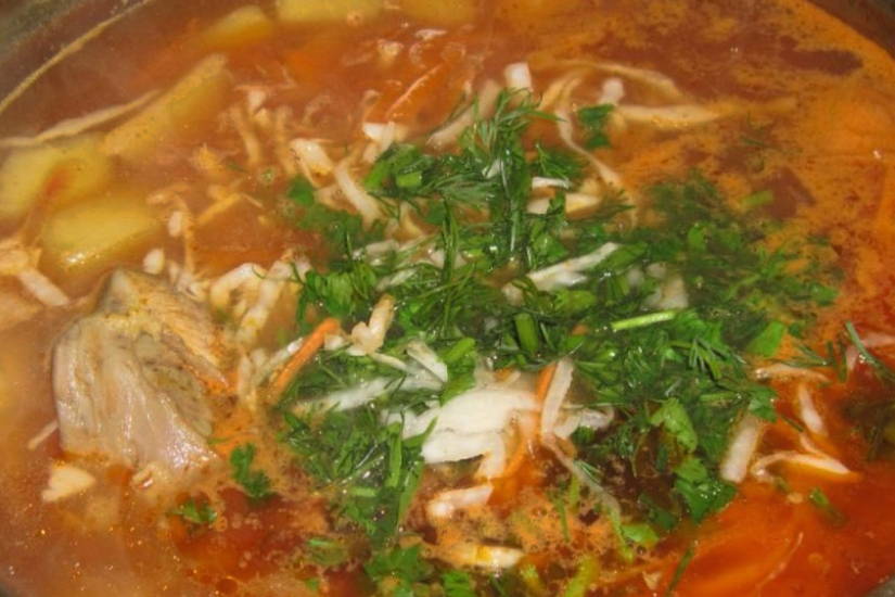 Борщ с квашеной капустой и курицей