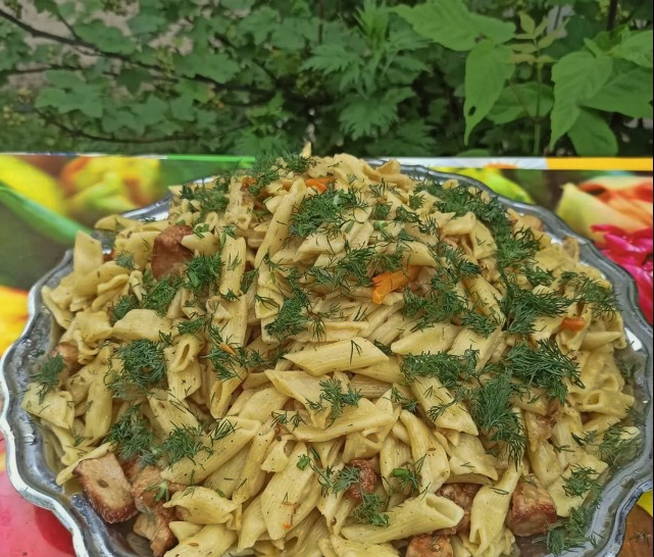 Макароны по-татарски с мясом в казане