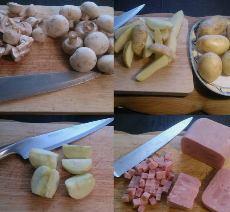Салат с ветчиной, грибами и маринованными огурцами
