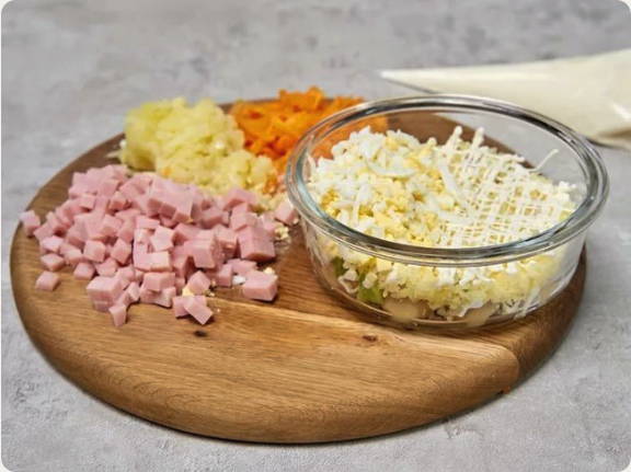 Салат «Перевертыш» с шампиньонами