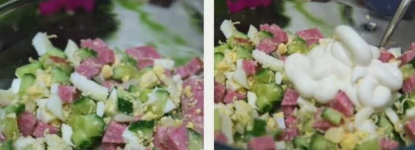 Салат с Роллтоном и колбасой