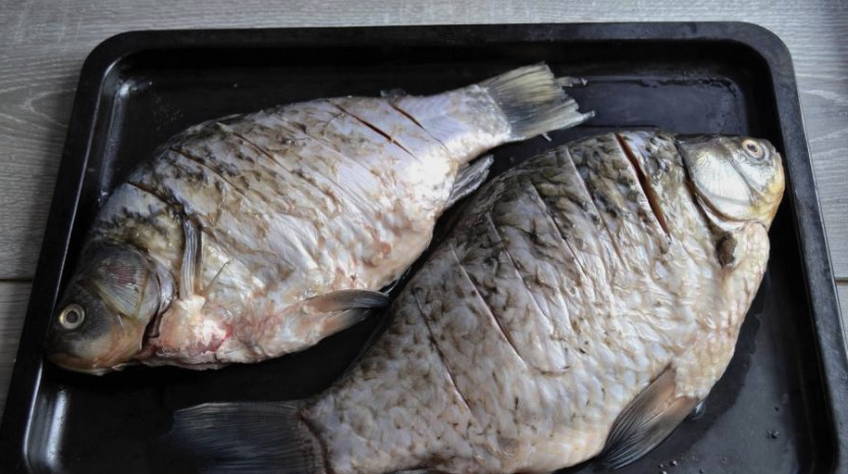 Карась с луком и сметаной в духовке